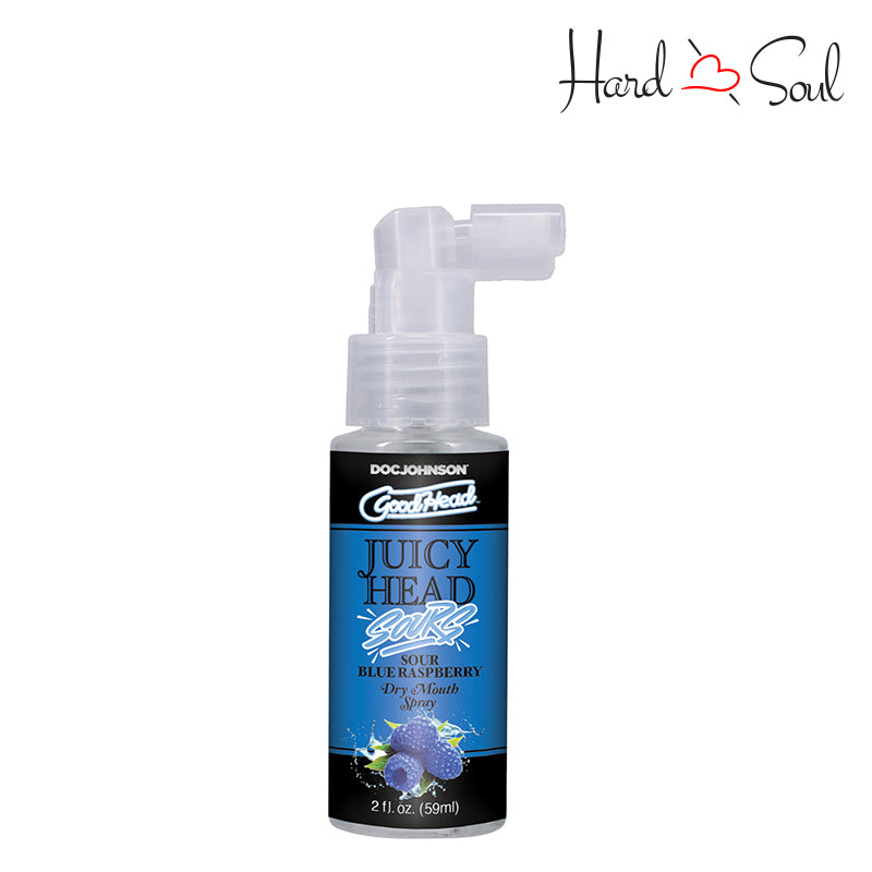 A Bottle of GoodHead Juicy Head Dry Mouth Spray Sour Blue Raspberry 2oz - HardnSoul