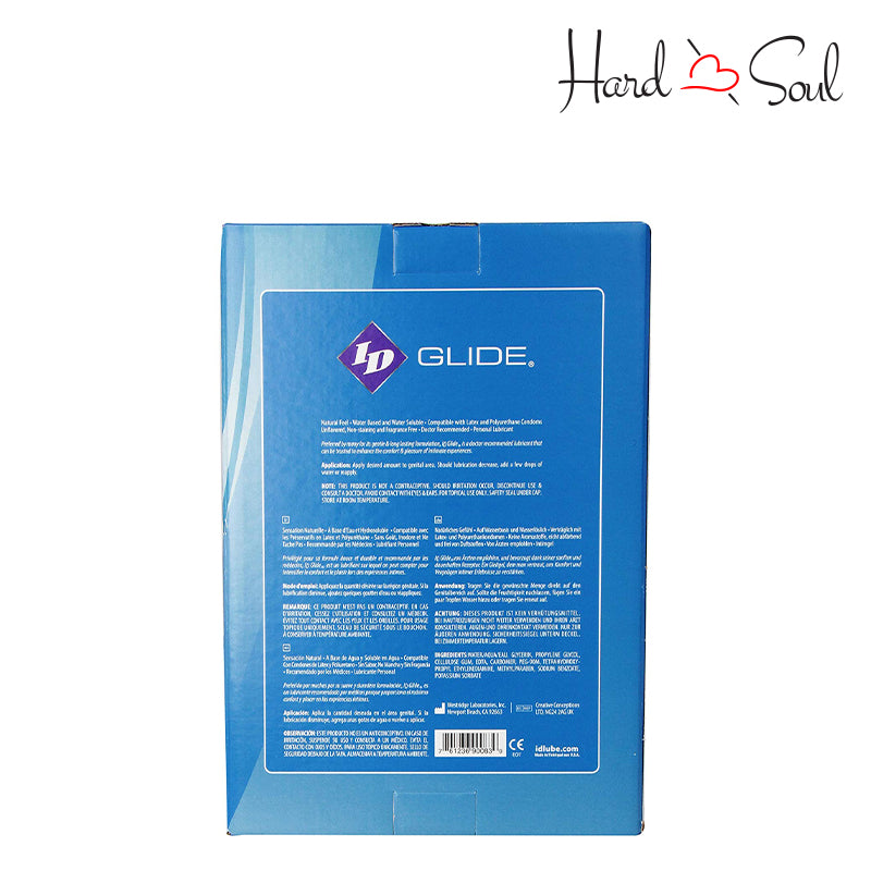 Backside of a box of ID Glide Water Based Lubricant 1oz - HardnSoul