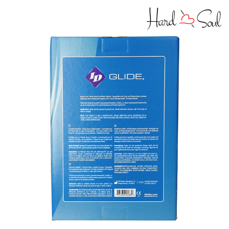 Backside of a Box of ID Glide Water Based Lubricant 64oz - HardnSoul