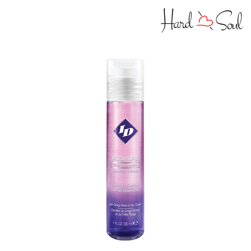 Front Side of a Bottle of ID Pleasure Water Based Tingling Lubricant 1oz - HardnSoul