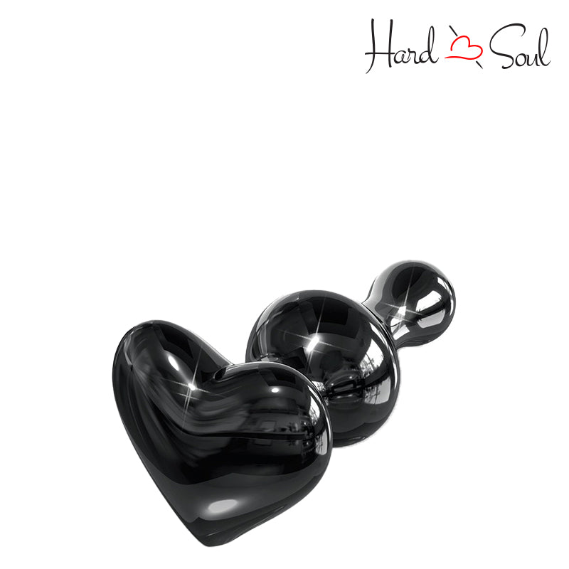 Bottom side of Icicles No 74 Beaded Heart Shaped Glass Anal Plug Black - HardnSoul