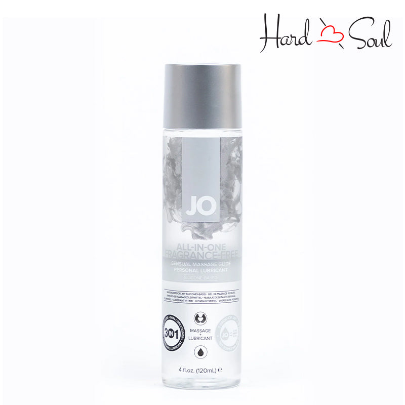 A Bottle of JO All-In-One Silicone Massage Glide Fragrance Free 4oz - HardnSoul