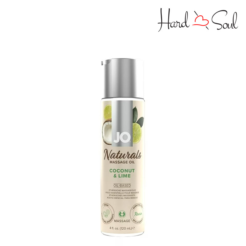 A Bottle of JO Naturals Coconut & Lime Massage Oil 4oz - HardnSoul