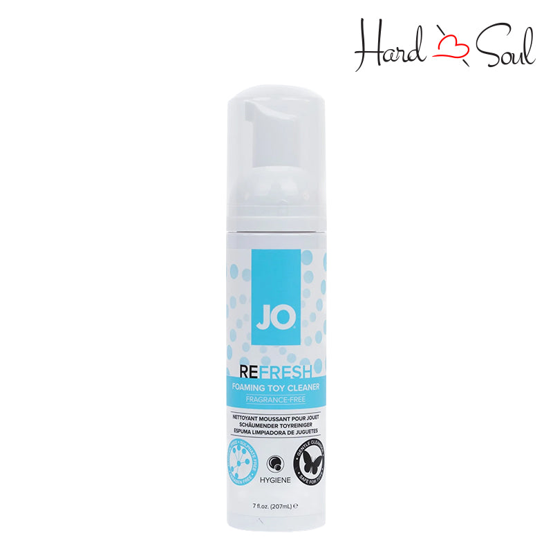 A Bottle of  JO Refresh Foaming Toy Cleaner 7oz - HardnSoul