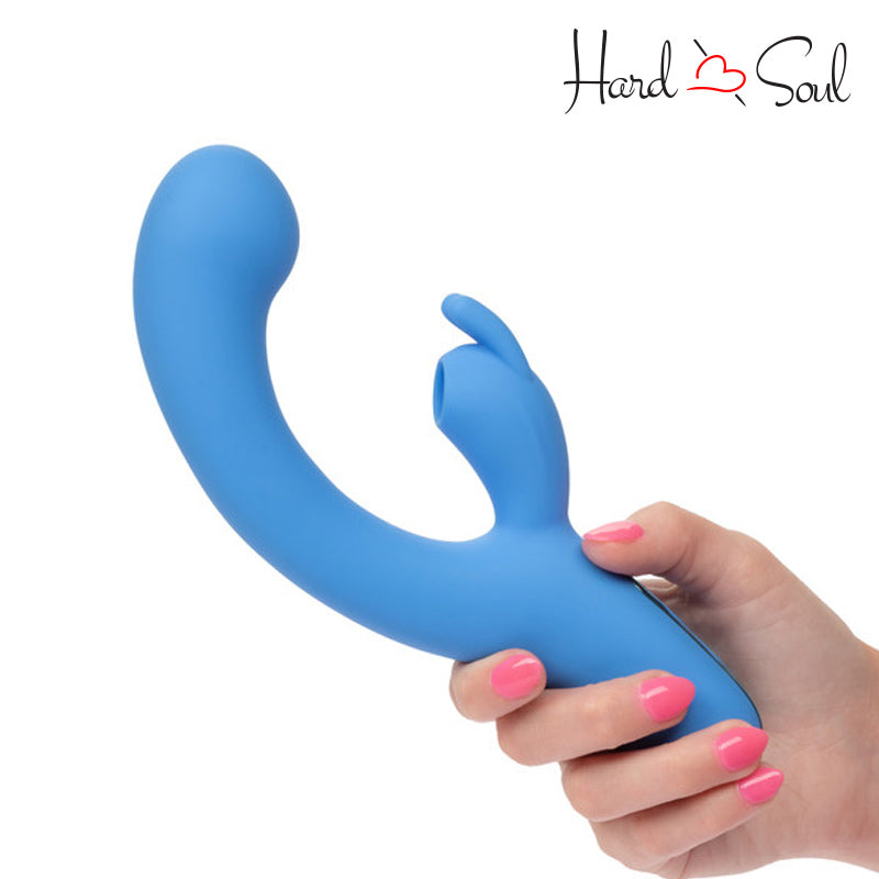 A Jack Rabbit Elite Suction Rabbit Vibrator Blue in hand - HardnSoul