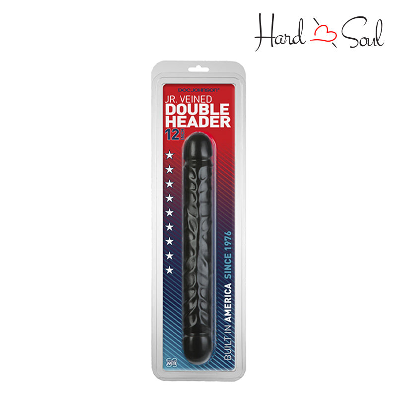 A Box of Jr. Veined Double Header Dildo Black 12" - HardnSoul