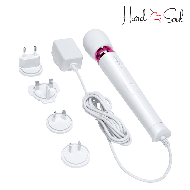 Different Plugs next to White Le Wand Plugin Vibrating Massager - HardnSoul