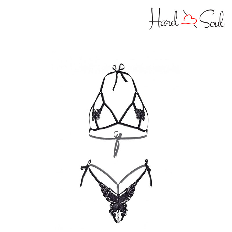 Leg Avenue Open Cup Bra and Pearl Butterfly G-String Black - HardnSoul