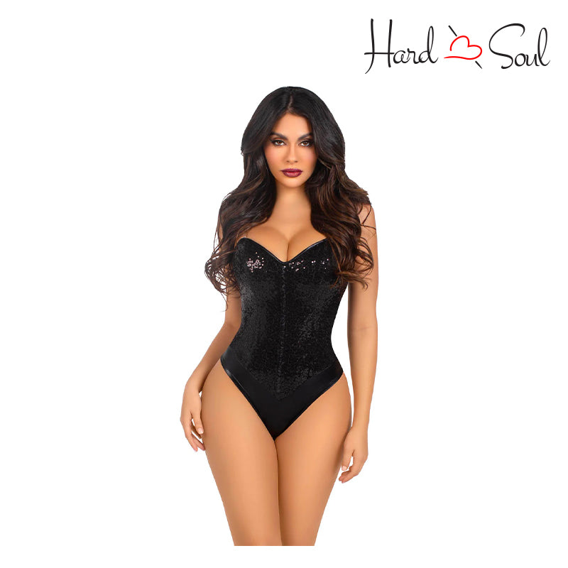 Black Leg Avenue Snap Crotch Sequin Bodysuit - HardnSoul