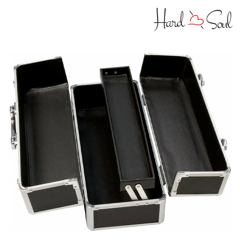 An Open Black Large Lockable Vibrator Case showcasing its parts - HardnSoul