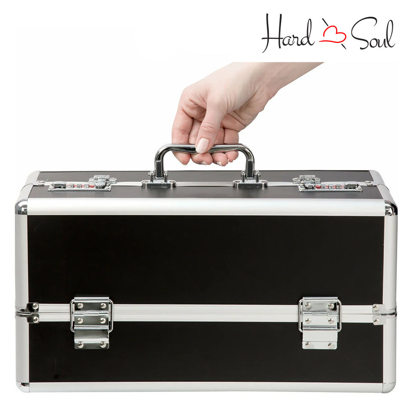 A Hand Holding a Black Large Lockable Vibrator Case - HardnSoul