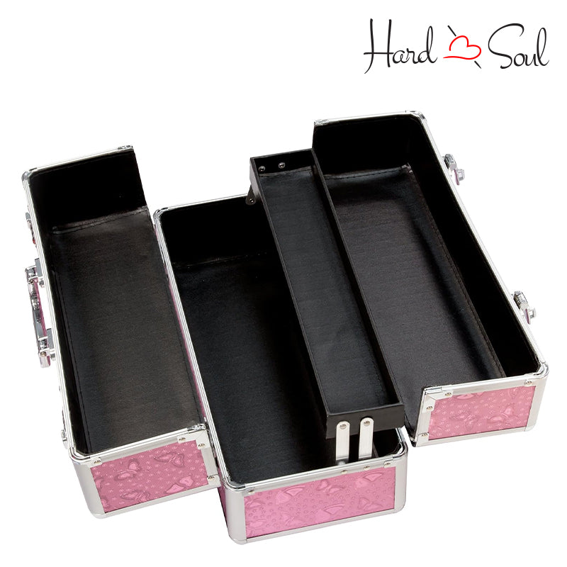 Opened Large Pink Lockable Vibrator Case showcasing its parts - HardnSoul