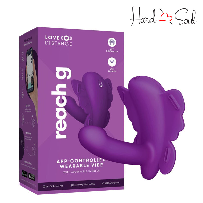 A Box of Love Distance Reach G App Controlled Wearable Vibe and a vibrator next to it - HardnSoul