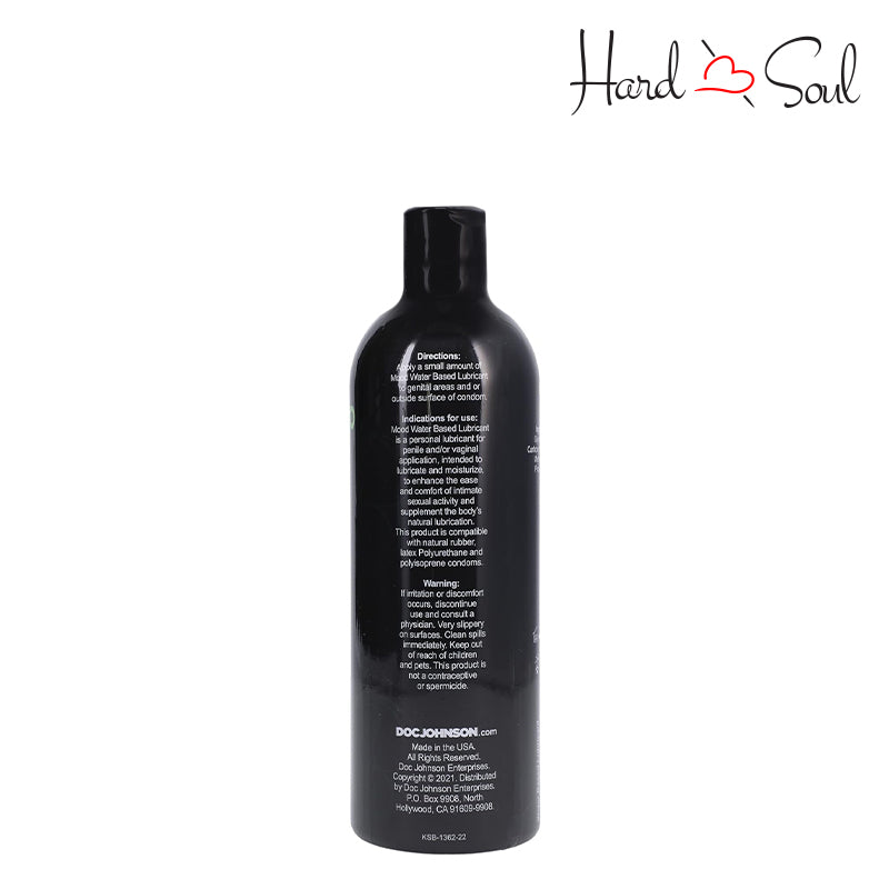 Backside of a bottle of Mood Lube Water-Based Lubricant 16oz - HardnSoul