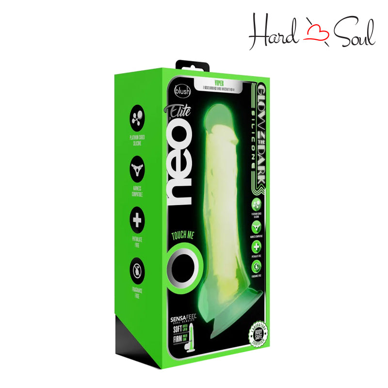 A Box of Neo Elite Glow in the Dark Dildo 7.5" Green - HardnSoul