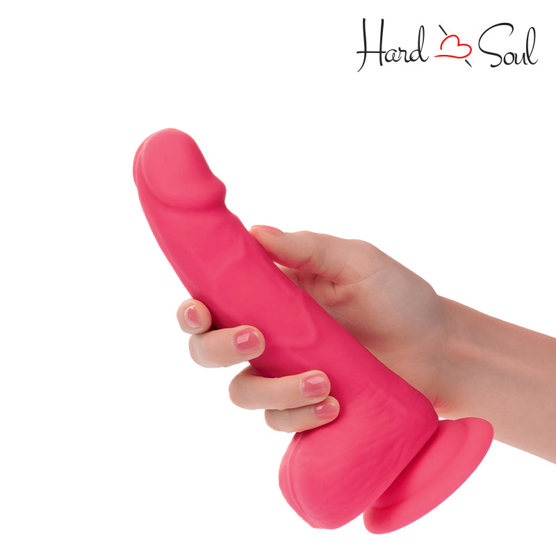 Neon Silicone Studs Dildo 6" Pink in hand - HardnSoul