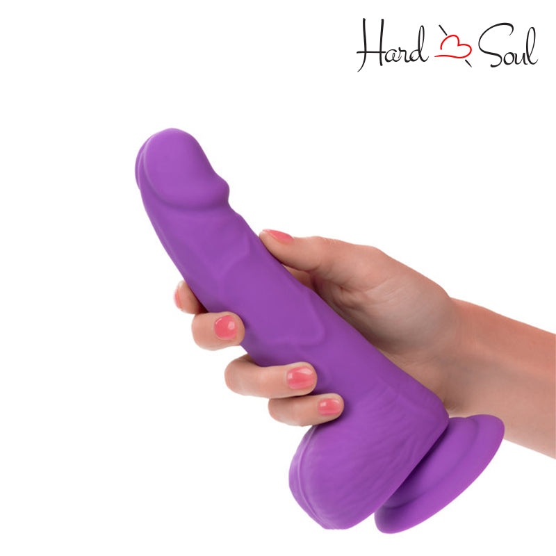 Neon Silicone Studs Dildo 6" Purple in hand - HardnSoul