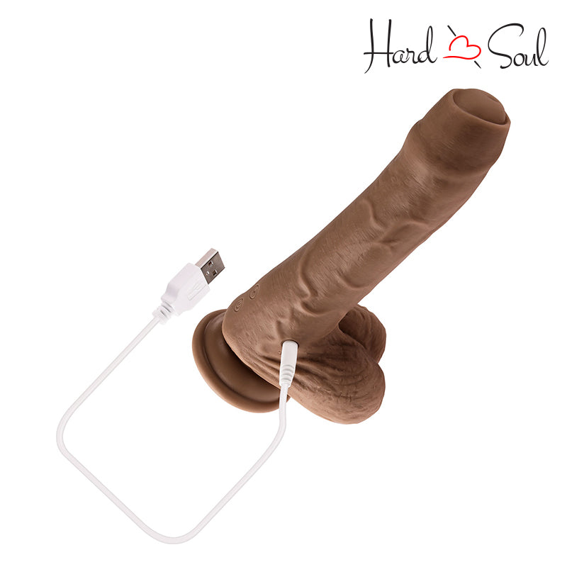 Peek A Boo Vibrating Dildo Chocolate with its charging cable - HardnSoul