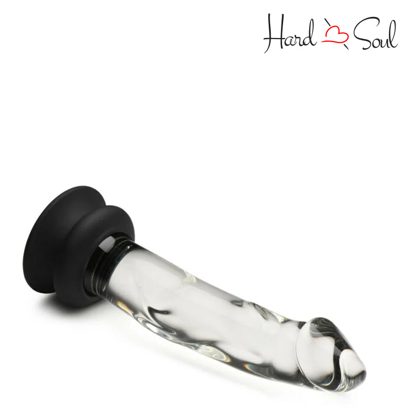 Front side of Pleasure Crystals 7.6" Glass Dildo with Silicone Base - HardnSoul