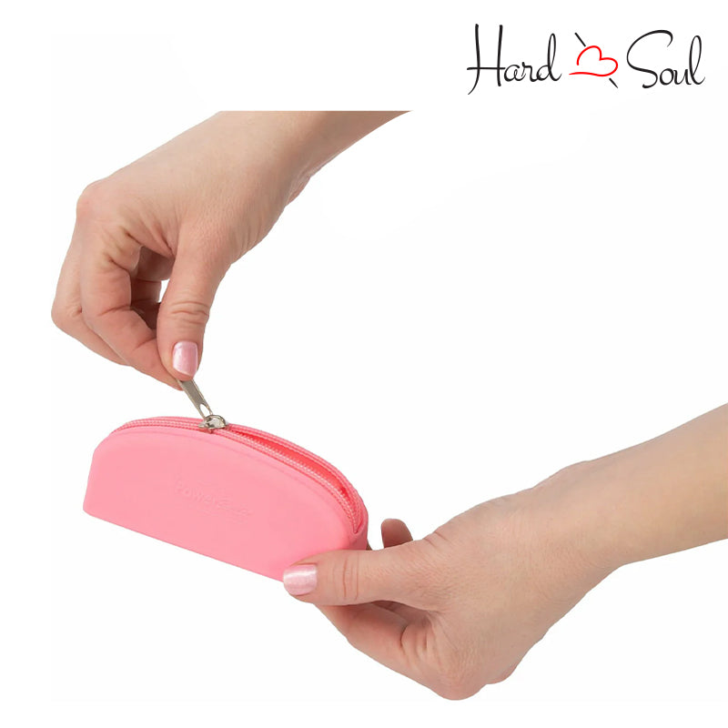 PowerBullet Silicone Zippered Storage Bag Pink in hand - HardnSoul