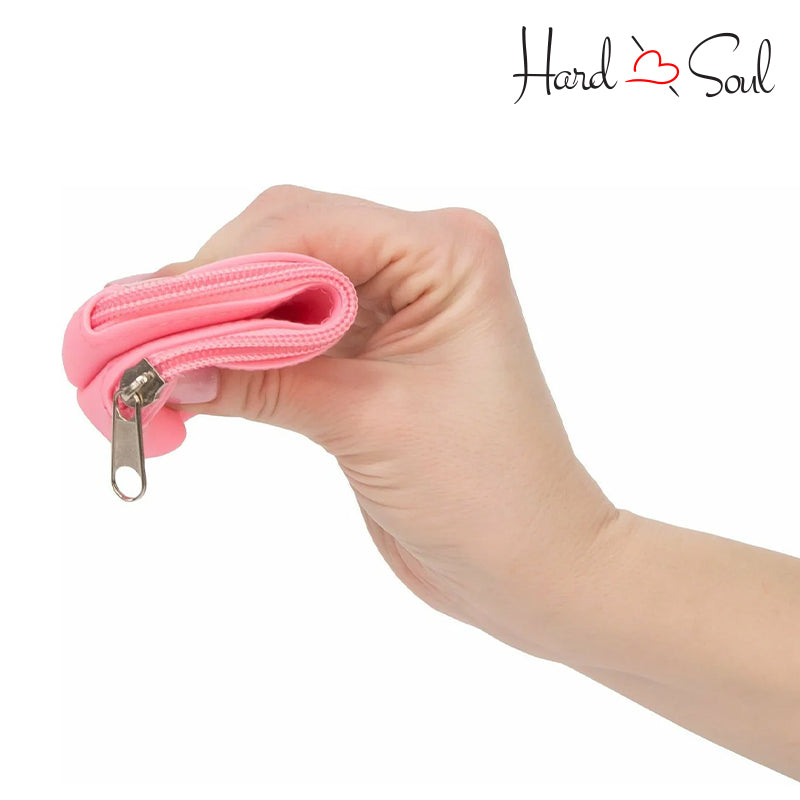 PowerBullet Silicone Zippered Storage Bag Pink in hand - HardnSoul