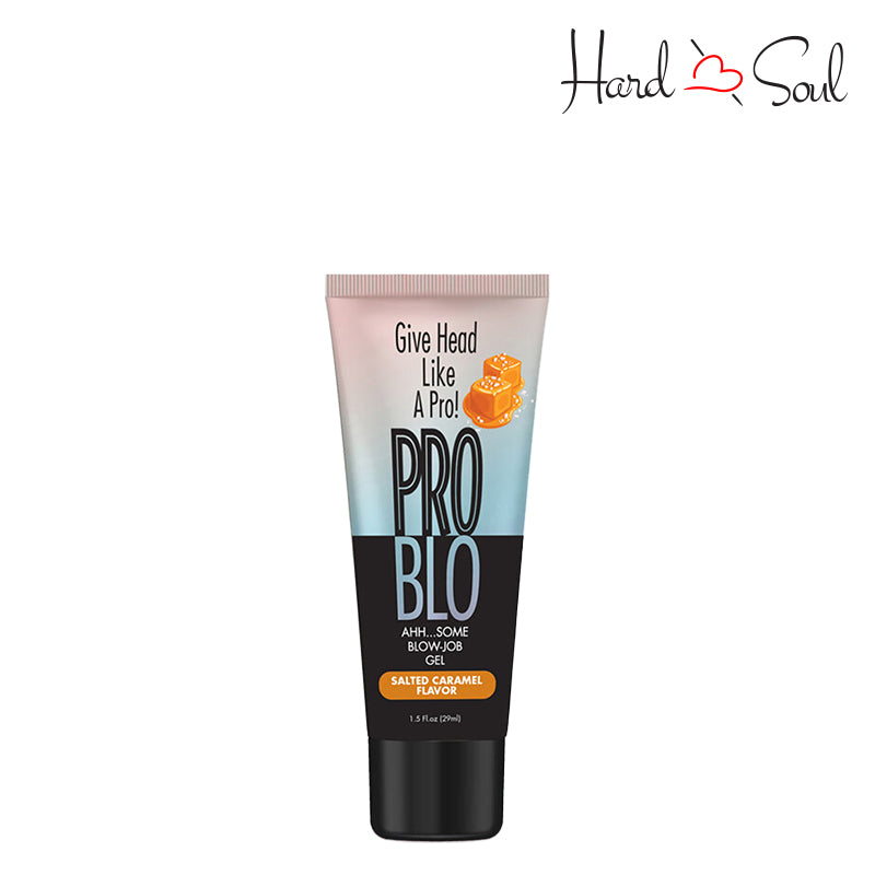 Tube of ProBlo Oral Pleasure Salted Caramel Flavored Gel 1.5oz - HardnSoul