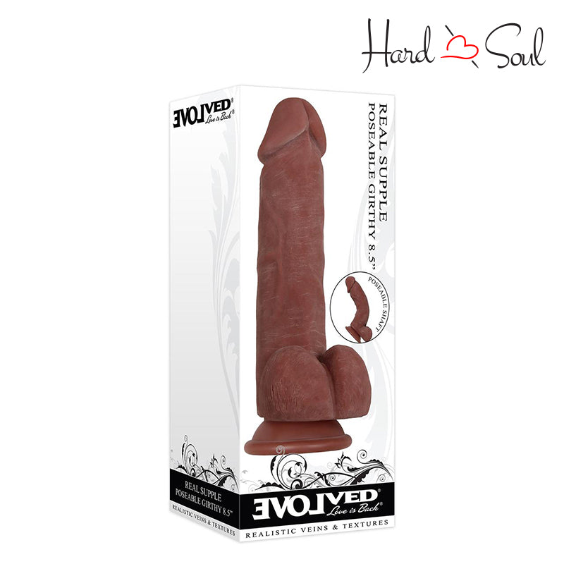 A Box of Real Supple Girthy Poseable 8.5 Inch Dildo Chocolate - HardnSoul