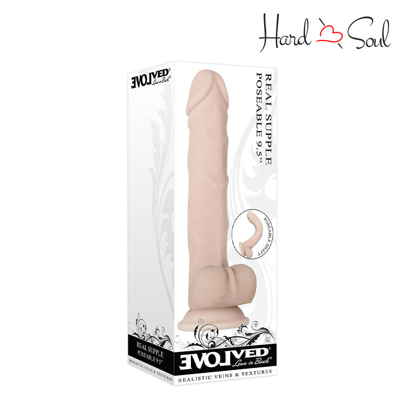 A Box of Real Supple Poseable 9.5 Inch Dildo with Balls Vanilla - HardnSoul