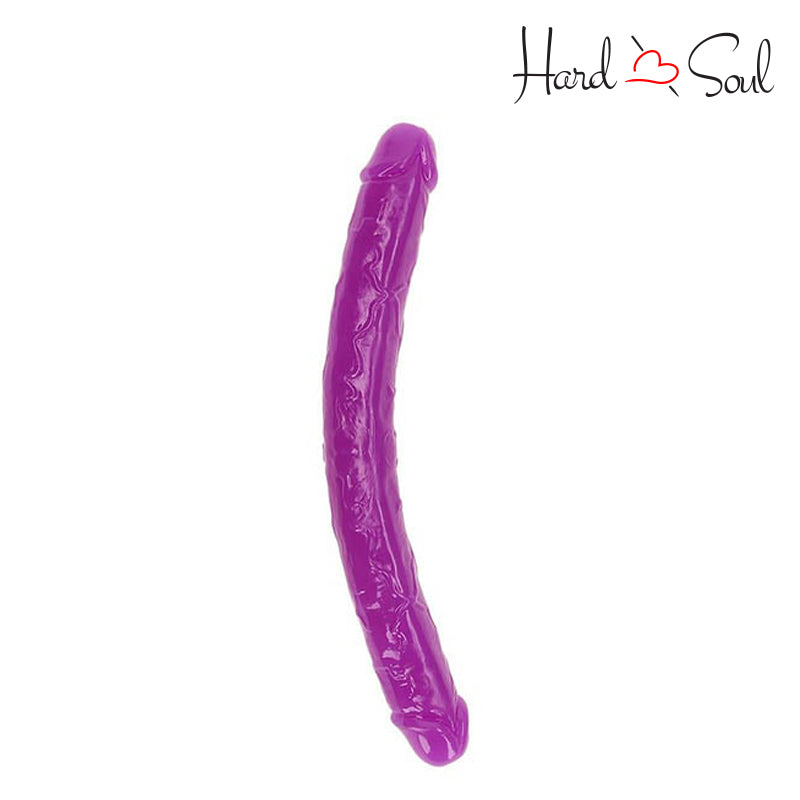 Front side of a RealRock GITD 15 Inch Double Dildo Purple - HardnSoul