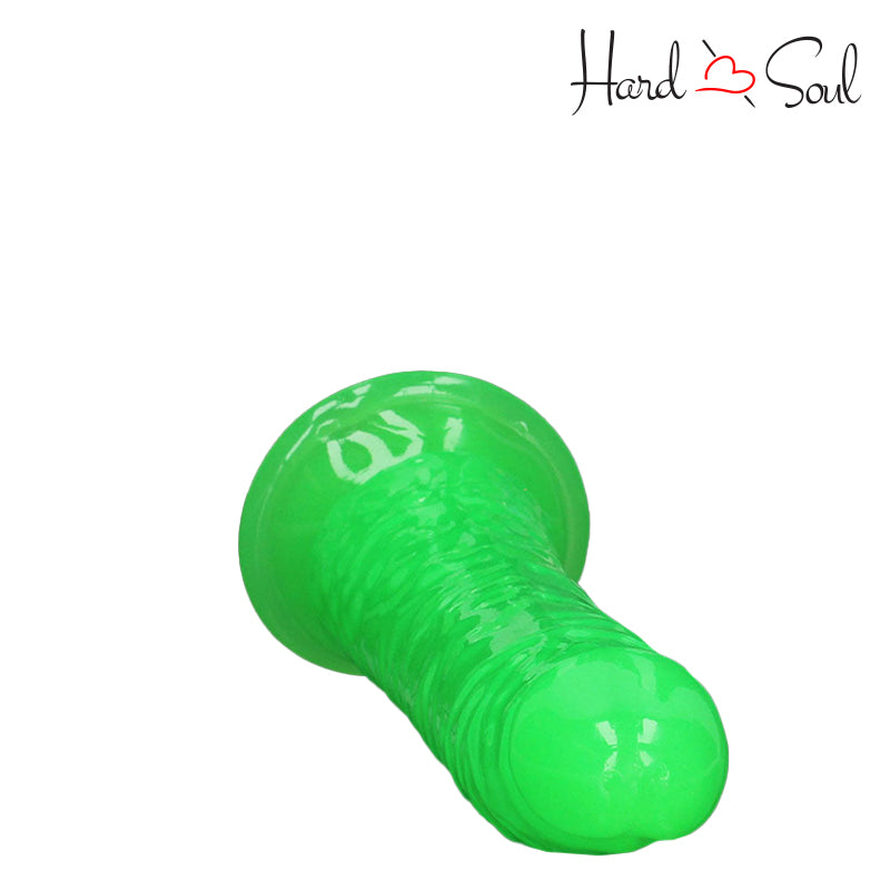 Top Side of a RealRock Glow in the Dark 7 Inch Slim Dildo Green - HardnSoul