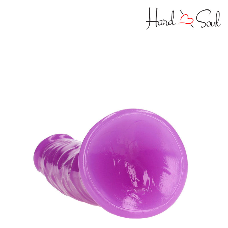 Bottom Side of a RealRock Glow in the Dark 7 Inch Slim Dildo Purple - HardnSoul