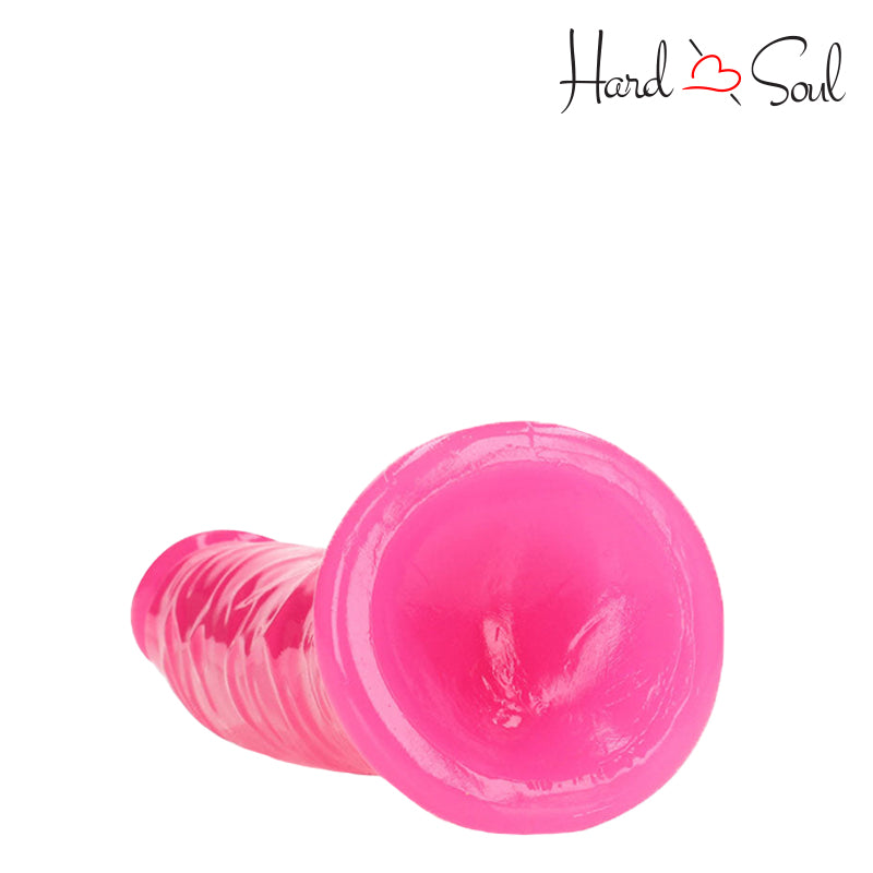 Bottom Side of a RealRock Glow in the Dark 8 Inch Slim Dildo Pink - HardnSoul