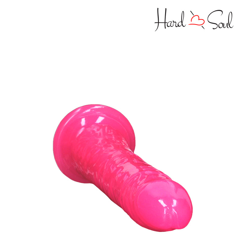 Top Side of a RealRock Glow in the Dark 8 Inch Slim Dildo Pink - HardnSoul