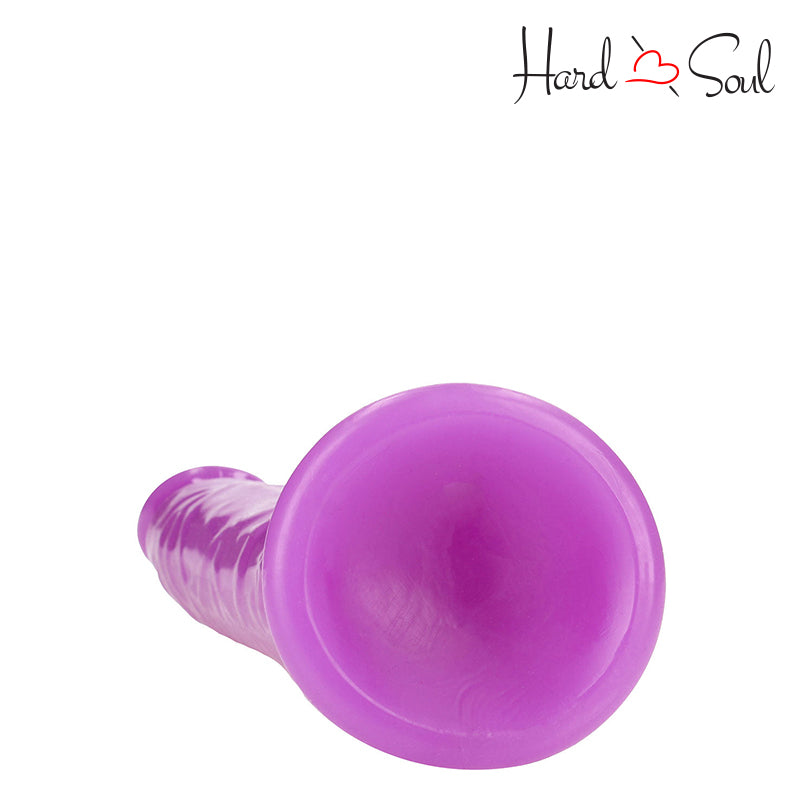 Bottom Side of RealRock Glow in the Dark 8 Inch Slim Dildo Purple - HardnSoul