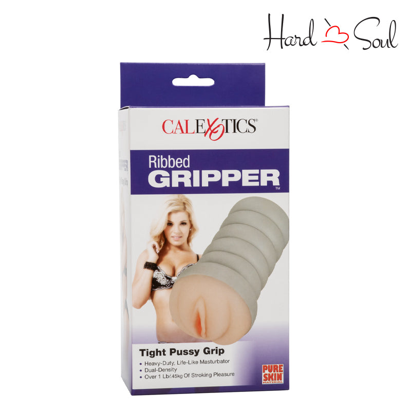 Front Side of a Box of Ribbed Gripper Tight Pussy Grip Stroker Ivory - HardnSoul