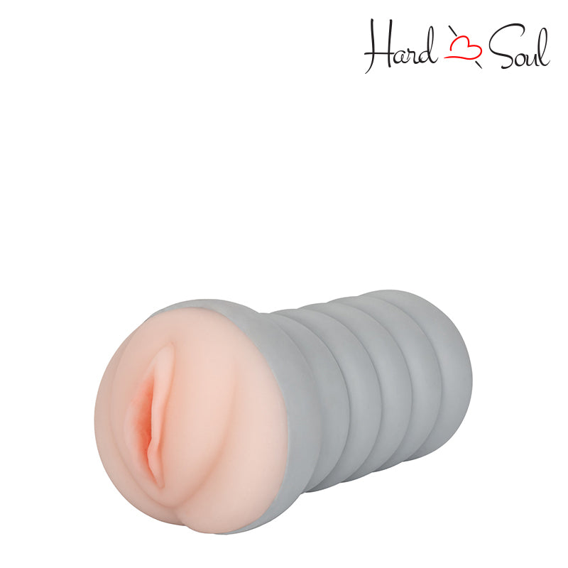 Front Side of Ribbed Gripper Tight Pussy Grip Stroker Ivory - HardnSoul