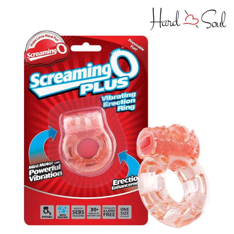 A Box of Screaming O Plus Silicone Cock Ring and a cock ring next to it - HardnSoul