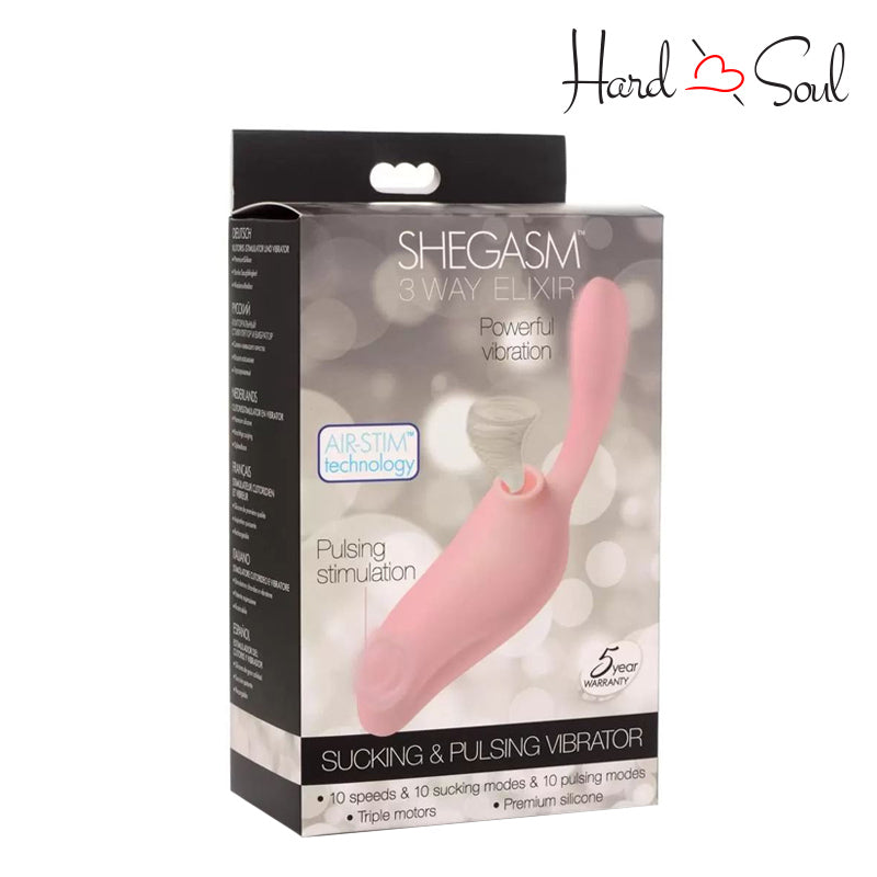 A Box of Shegasm 3 Way Elixir Sucking & Pulsating Vibrator Pink - HardnSoul
