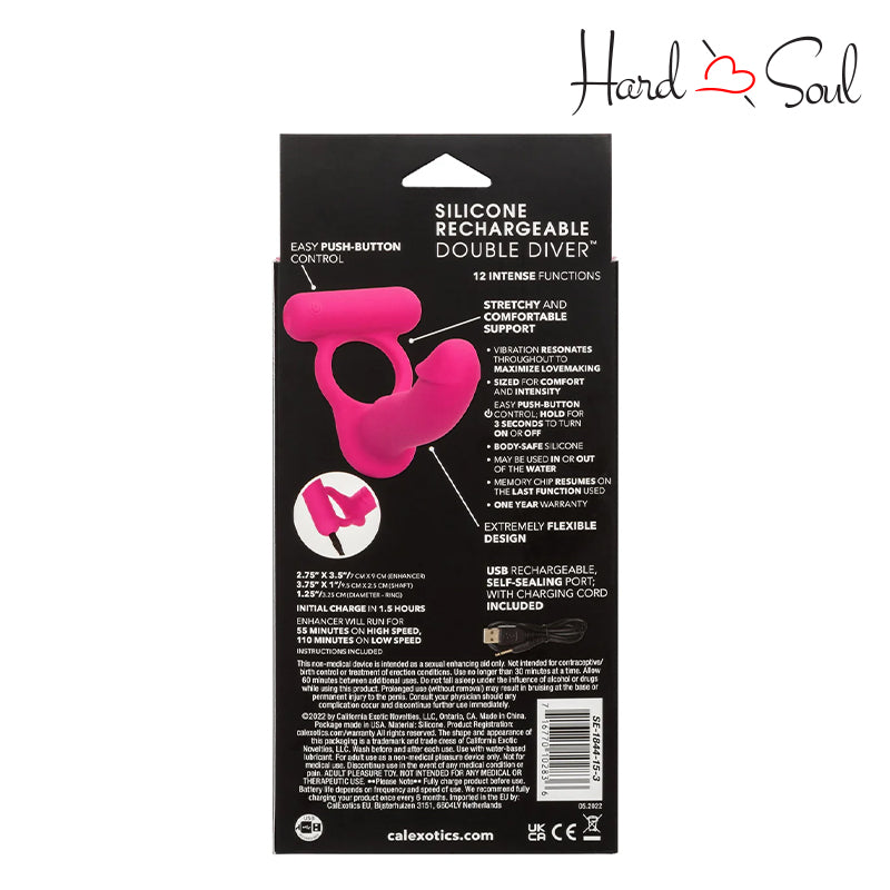 Back Side of Silicone Rechargeable Double Diver Pink Box - HardnSoul