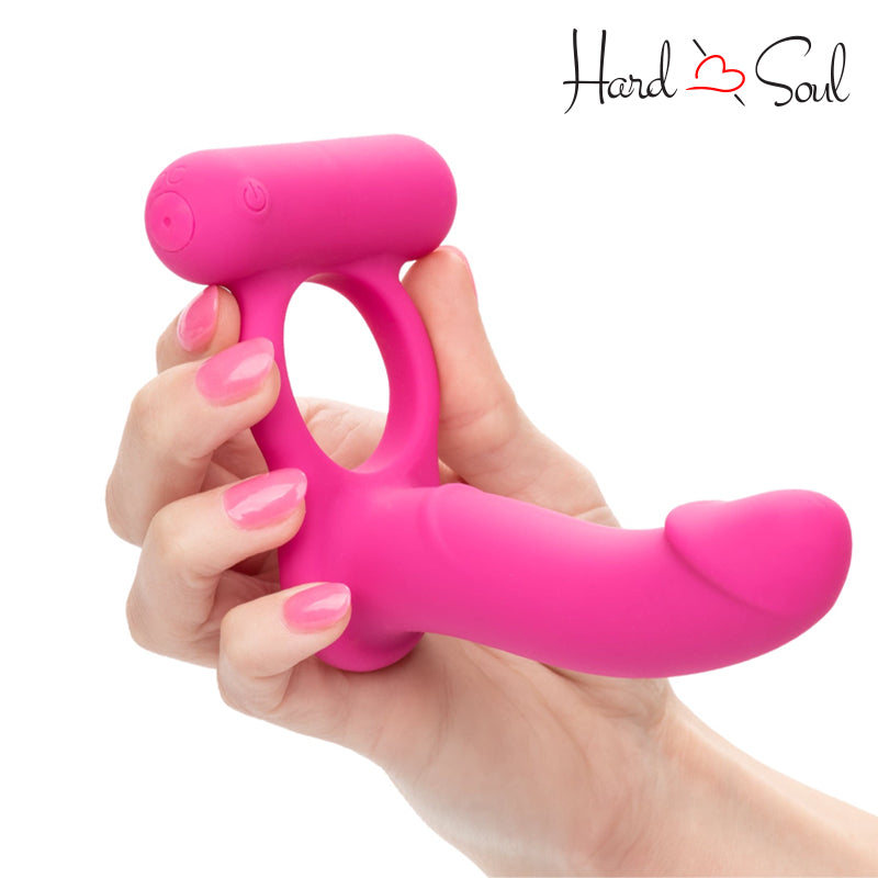 A Silicone Rechargeable Double Diver Pink in hand - HardnSoul