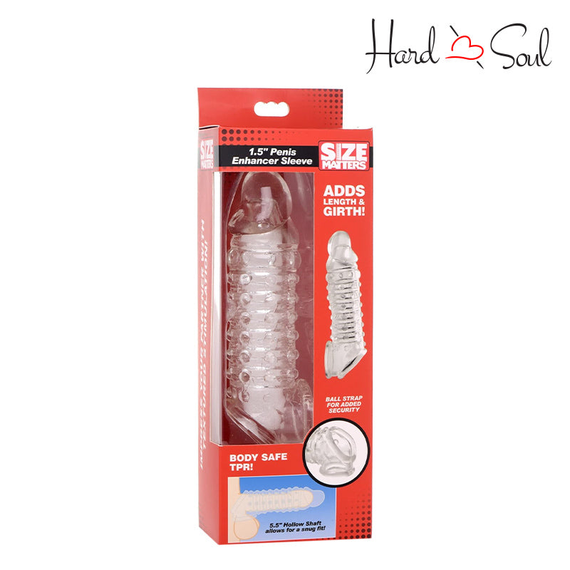 A Box of Size Matters 1.5 Inch Penis Extender Sleeve Clear - HardnSoul