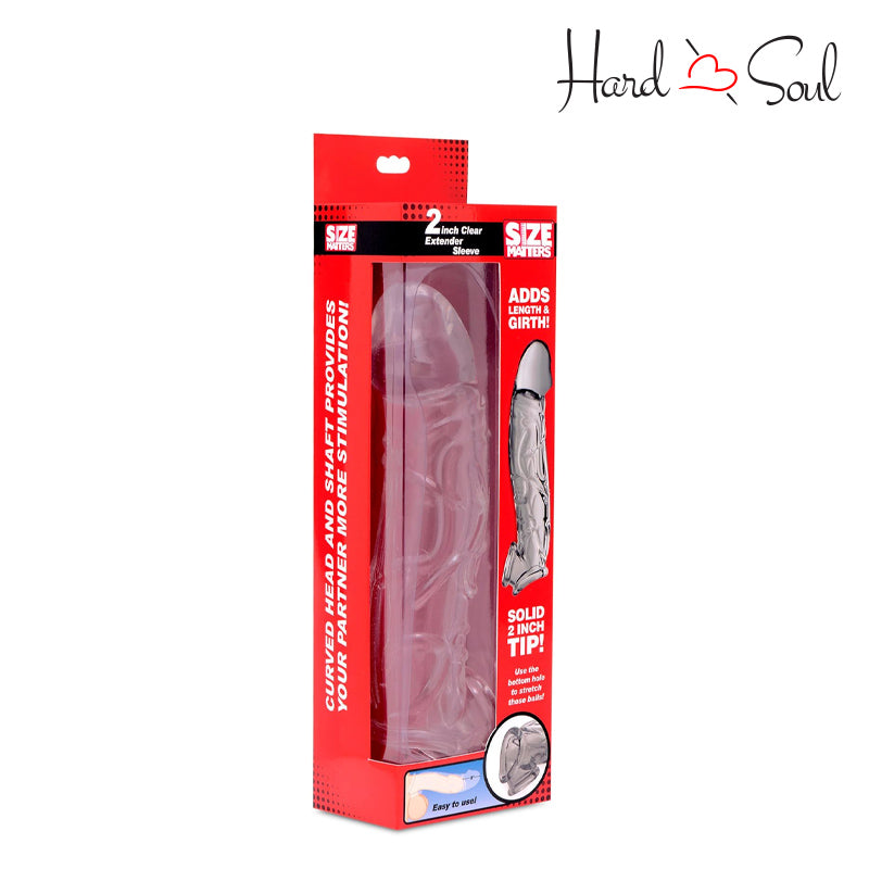 A Box of Size Matters 2 Inch Penis Extender Sleeve Clear - HardnSoul