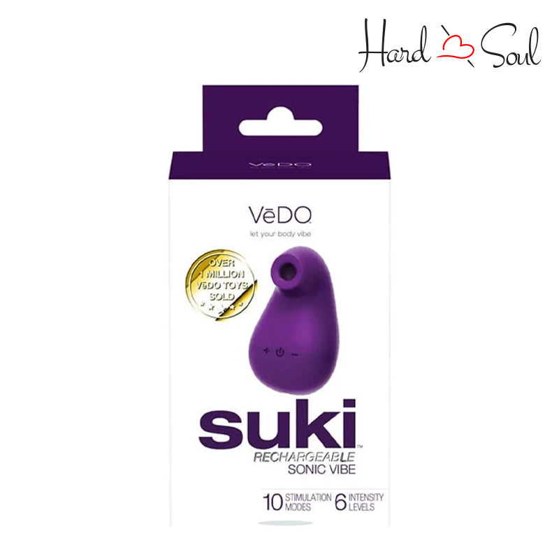 Front Side of Suki Sonic Vibrator Deep Purple Box - HardnSoul