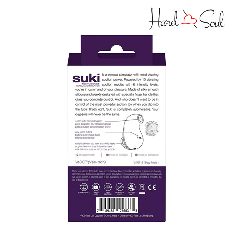 Back Side of Suki Sonic Vibrator Deep Purple Box - HardnSoul