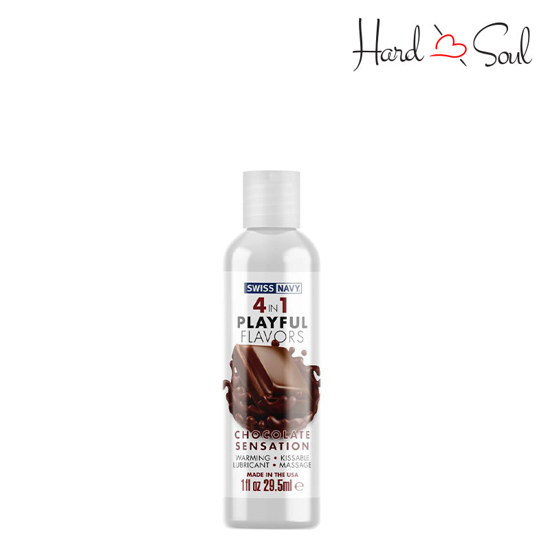 Front Side of a Bottle of Swiss Navy 4 In 1 Flavored Lubricant Chocolate Sensation 1oz - HardnSoul