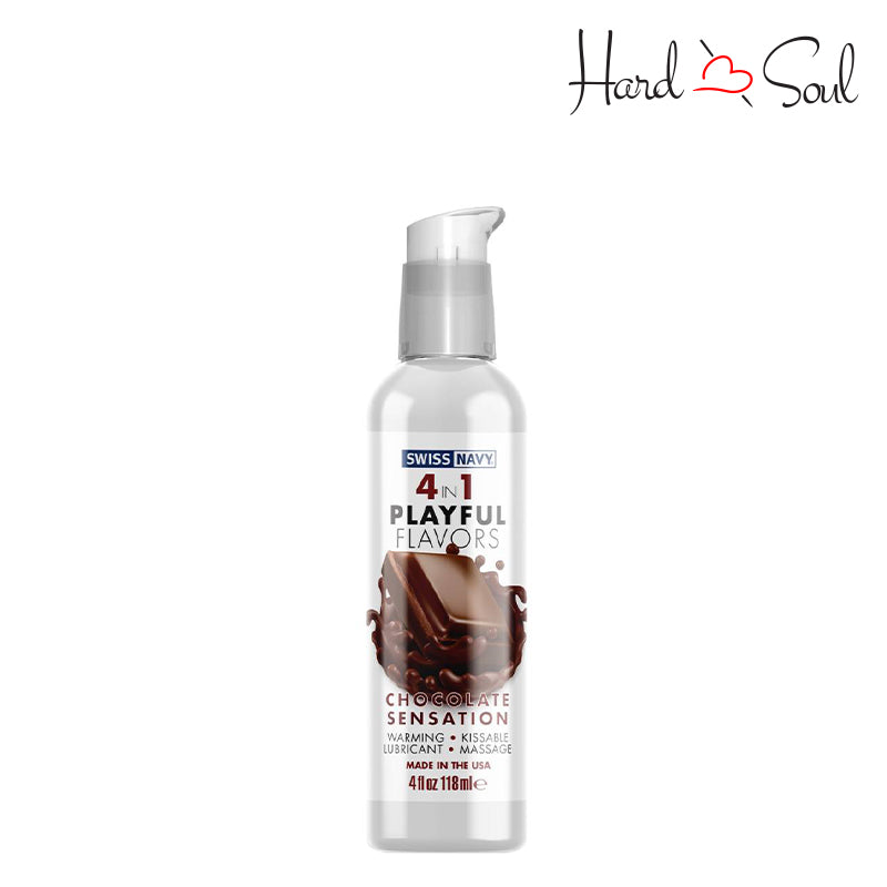 Front Side of a Bottle of Swiss Navy 4 In 1 Flavored Lubricant Chocolate Sensation 4oz - HardnSoul