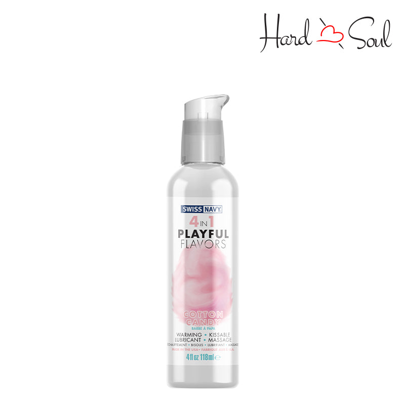 Front Side of a Bottle of Swiss Navy 4 In 1 Flavored Lubricant Cotton Candy 4oz - HardnSoul