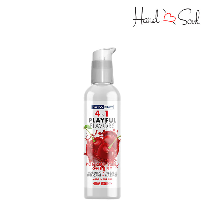 A Bottle of Swiss Navy 4 In 1 Flavored Lubricant Poppin Wild Cherry 4oz - HardnSoul