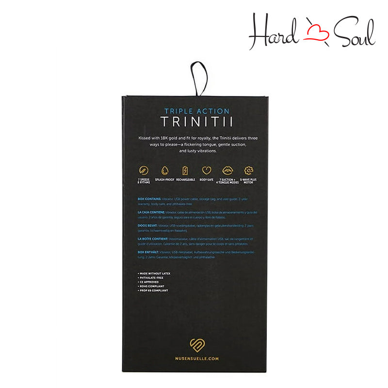 Back Side of Trinitii Triple Action Vibrator Ultra Violet Box - HardnSoul