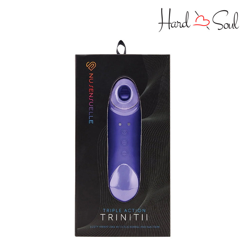 Front Side of Trinitii Triple Action Vibrator Ultra Violet Box - HardnSoul